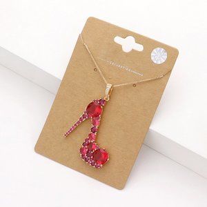 CZ Stiletto Heel Pendant Necklace | Red Shoe